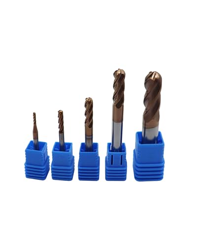 Image of 1 /16 inch 1 /8 inch 3 /16 inch 1 /4 inch 3 /8 inch Carbide End Mills Set, 4 Flute, TISIN Coated, Ball Nose End Mill Bits for Steel, CNC Router Bits, Center Cutting