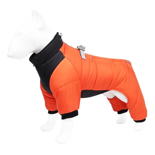 冬用の柔らかい犬用ジャケットベスト、脚付き冬用犬用コート、タートルネック防水犬用ジャンプスーツ、ハーネス、Dリング、反射ストリップ付き、中型小型犬用,オレンジ色,3XL