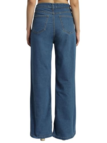 Image of Amazon Brand - INKAST Women High Rise Wide Leg Full Length Cotton Poly Lycra Jeans | Casual Denim Wear