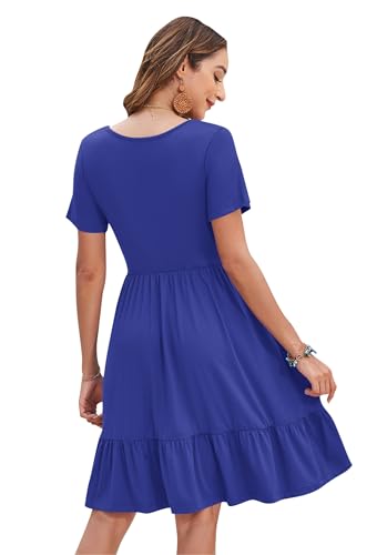 Image of AUSELILY Womens Summer Dresses 2025 Casual Short Sleeve Dress Square Neck A-Line Ruffle Sundress with Pockets