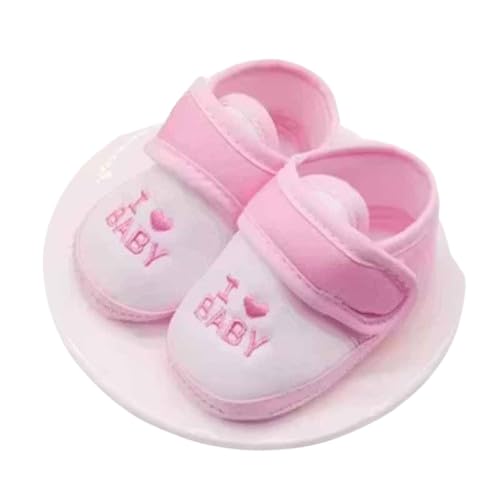 Baby Girl Soft Sole Crib Shoes, Pink, I Love Baby Embroidered, Infant Booties with Velcro Strap-image-20