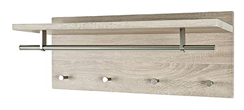 HAKU Möbel Wandgarderobe edelstahloptik, Eiche hell, MDF, Metall - Maße: B 75 cm x H 30 cm x T 26 cm, Style: Modern
