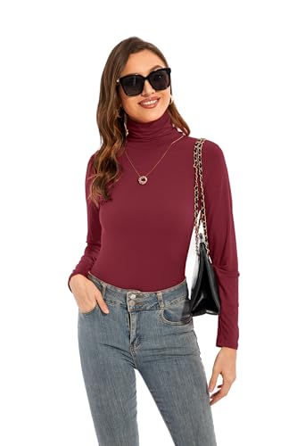 Image of Womens Long Sleeve Turtleneck T-Shirts Casual Lightweight Slim Fit Cozy Base Layer Top