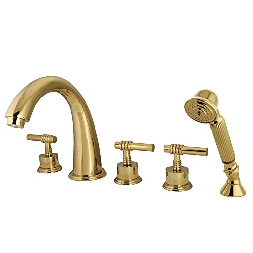 Review Kingston Brass KS23625ML Manhattan Roman Tub Faucet, 8-Inch Adjustable Center, Polished Brass