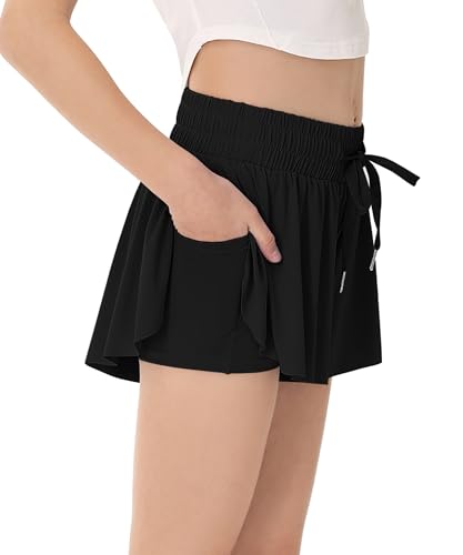 Girls Flowy Shorts Butterfly Shorts for Girls Teen with Spandex Liner 2-in-1 for Running,Gym,Athletic,Sports3