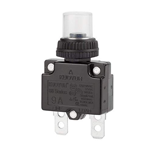 Diyhz 9Amp Circuit Breakers Thermal Overload Switch Protector 88 Series Manual Push Button Reset With Quick Connect Terminals And Waterproof Button Cap 32Vdc Or 125/250Vac 4Pcs #TOP1