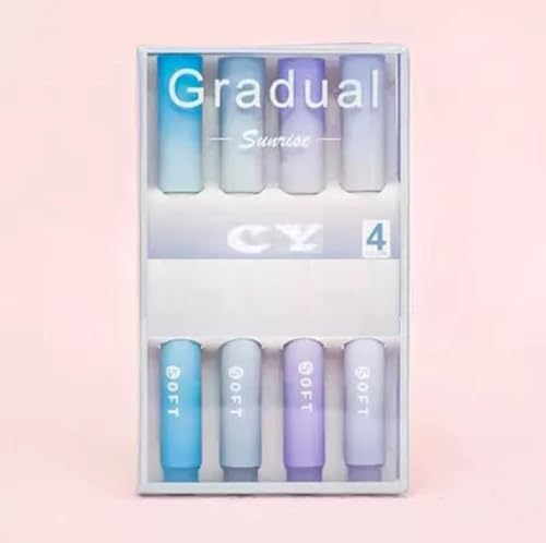 Image of Aesthetic Cute Highlighter Pen, Pastel Marker Set, No Bleed Marker Pens with Chisel Tip and Water-based Ink Quick Dry Pen for School /Office Supplies /Aesthetic Stationery (Set of 4) (Blue)