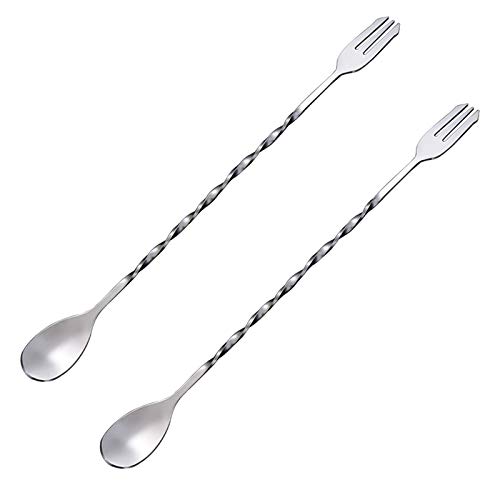 Kiniza 2 Pcs 12 Inch Bar Spoon, Cocktail Mixing Stirrers For Drink With Long Handle Spiral Pattern, Stainless Steel Cocktail Spoon Mixing Spoons Ideal Bartender Tool Home And Bar #TOP11