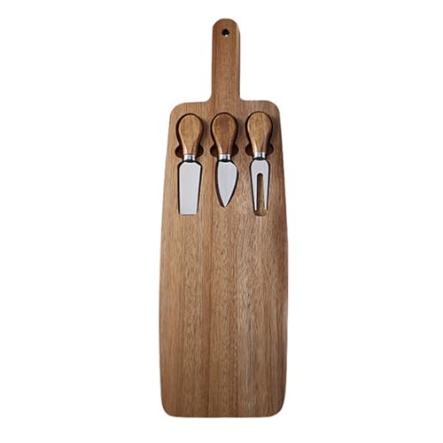 Tabla de queso con asa – Bandeja de queso de madera, bandeja de servir, juego de tabla de salchichas, bandeja multifuncional de entretenimiento con utensilios de queso | Elegante accesorio de cocina