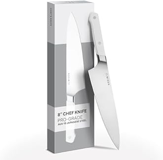 Misen 8" Chef Knife – High Carbon Japanese AUS-10 Stainless Steel – Hybrid German & Japanese Blade – Precision Kitchen Knife for Professionals & Home Cooks – Ultimate Cutting Performance - White