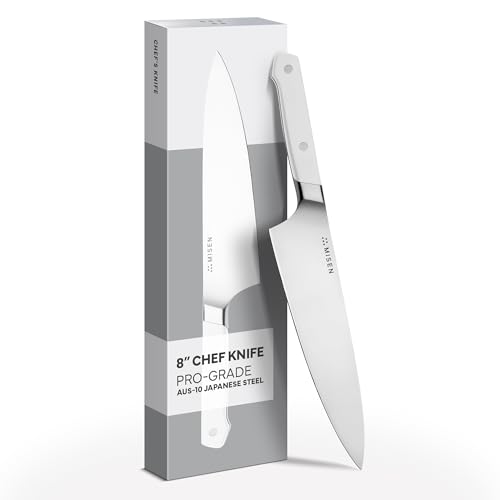 Misen 8" Chef Knife – High Carbon Japanese AUS-10 Stainless Steel – Hybrid German & Japanese Blade – Precision Kitchen Knife for Professionals & Home Cooks – Ultimate Cutting Performance - White