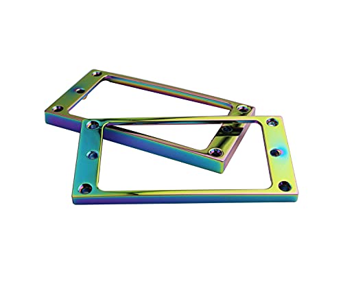 Guyker Flat Metal Humbucker Pickup Mounting Ring Set - Bridge Neck Pickups Cover Frame Replacement Part for Electric Guitar or Precision Bass(2PCS, Chameleon Rainbow)