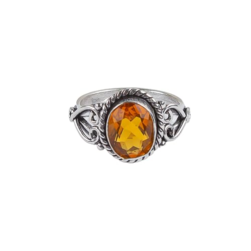 Anagha Jewels Natural Citrine Gemstone Ring Handmade 925 Sterling Silver Statement Bezel Set...