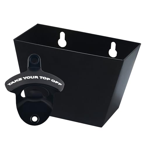 Luwanburg Black Bottle Opener Wall Mounted Beer Cap Opener with Cap Catcher Drainage Mountable (Pack...