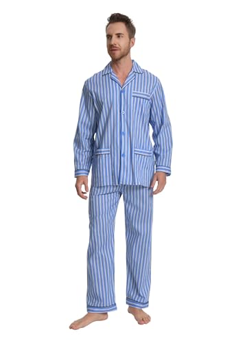 Image of GLOBAL Mens Pajamas Set, 100% Cotton Woven Drawstring Sleepwear Set with Top and Pants /Bottoms