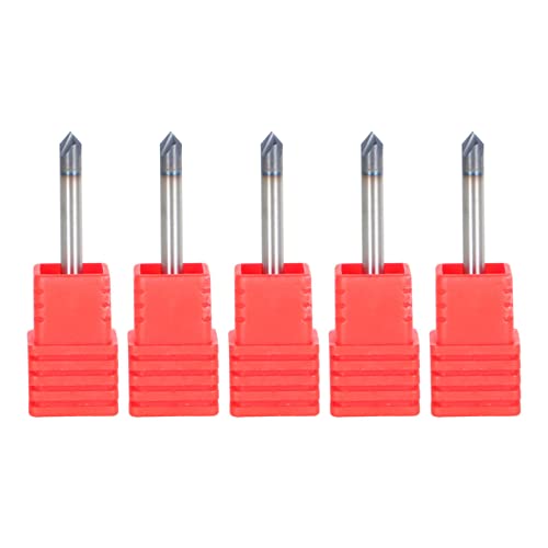 Image of findmall 5Pcs 1 /8 Inch Helix Carbide End Mill Tialn Coated 4 Flute 90 Degree Chamfer Angle Fit for Aluminum Cut Non-Ferrous Metal Upcut CNC Spiral Router Bit