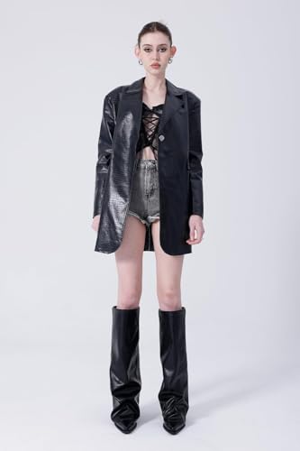 Image of Women's Fold Over Knee High Boots Wide Calf Chunky Heel Long Boots