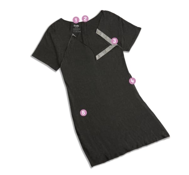 Fridababy Women'S Labor And Delivery Gown By | Easy-Snap, Tagless, Skin-To-Skin Access For Nursing And Full Coverage In The Back (Charcoal)