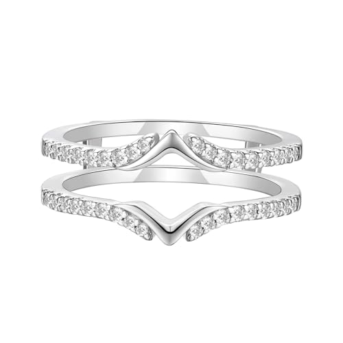 Blongme Wedding Ring Guard Enhancers Engagement Rings for Women Stackable Cubic Zirconia Half Eternity Curved Bands 925 Sterling Silver Size 5.5