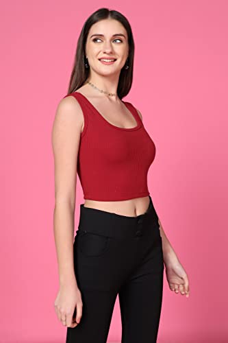 Image of TOPLOT Women's Solid Ribbed Round Neck Sleeveless Slim Fit Tank Top (5069)