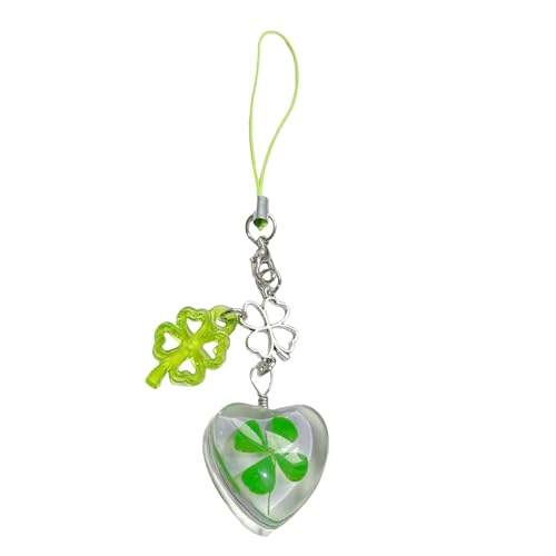 Unique Four Grass Design Keychain Jewelry Glass Charm Phone Lanyard Strap Creative Friend Families Multifunctional Phone Strap