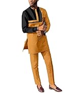 ATLYCOLOR African Dashiki Suits for Men 2 Piece Set Outfits Nigerian Wedding Clothing Attire Trac...