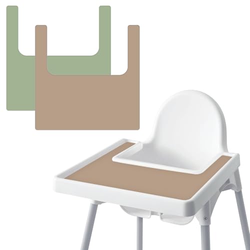 Image of High Chair Placemat for IKEA Antilop Baby High Chair, 2 Packs Stain Resistant Non-Slip Toddler Silicone High Chair Place Mats Eating Table Mat (Natural/Sage)
