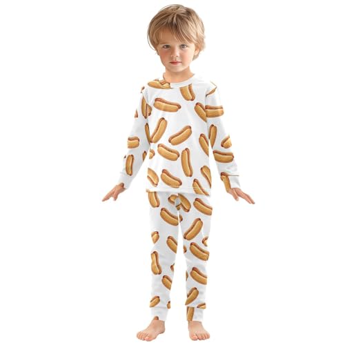 Pajama Sets Long Sleeve Hot Dog Bread Pattern Soft Comfy Sleepwear 2 Piece PJS 3-8T2