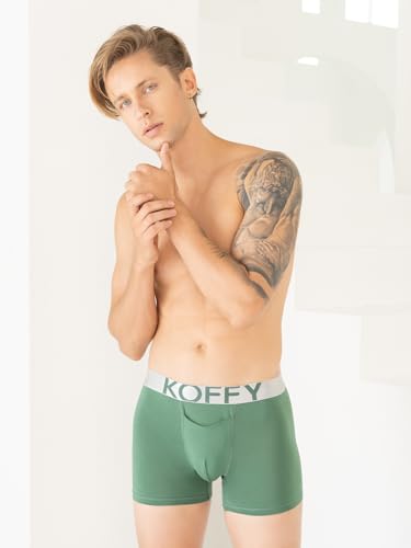 Image of KOFFY Men's Malleable Cotton Lycra Long Trunk with Minus Cutting Pouch I Wrinkle Free I Moisture Wicking Technology