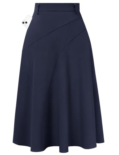 Image of Women's Business Casual Midi Skirt, High Waist Flowy Skirts with Pockets | Flowy, Work, Basic, Elegant, Teacher, Formal, Office, Funeral, Church, Fashion, Outfits, Clothing