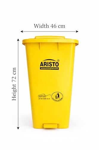 Image of ARISTO Plastic Wheel Pedal Garbage Waste Dustbin 65 LTR YELLOW /YELLOW Pack of 2