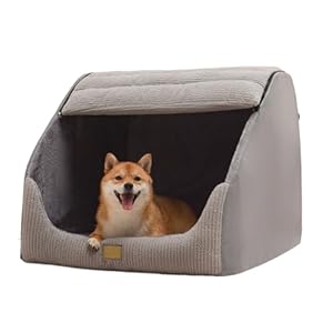 Large Dog House Indoor, Soft Plush Dogs Cave Bed Covered Pet Bed with Fluffy Washable Cushion, Portable Dog/Cat Pet Tent House for Small Medium Dogs (Grey, X-Large)