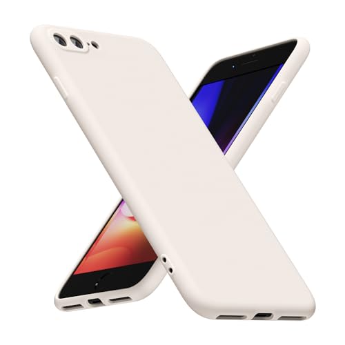 LoeoeL for iPhone 8 Plus/ 7 Plus Phone Case Silicone, Minimalist Ultra Thin Slim Soft Rubber Gel Solid Color Matte TPU Cute Case for Women, Girly Aesthetic Design & Camera Cover, Beige Stone Cream