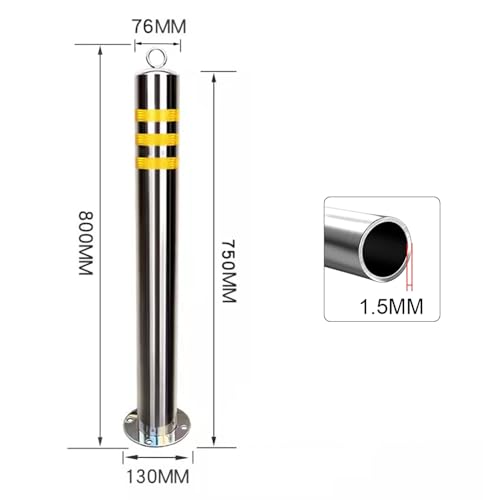 Generisch Robustes Edelstahl-Parkplatzpoller-Set – 2 langlebige, reflektierende Sicherheitspoller mit 5 m Kette für Einfahrtsicherung und Verkehrsregelung, 76 x 800 mm
