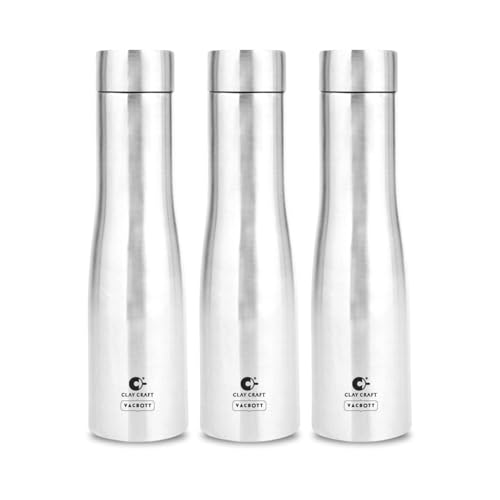 Image of Clay Craft VACBOTT Petra Single Walled Non Insulated Water Bottle-1000ML, 3-Piece(Silver) Leak Proof | Easy Grip |Easy To Carry| Gym Bottle | Home | Kitchen | Hiking | Treking Bottle | Travel Bottle