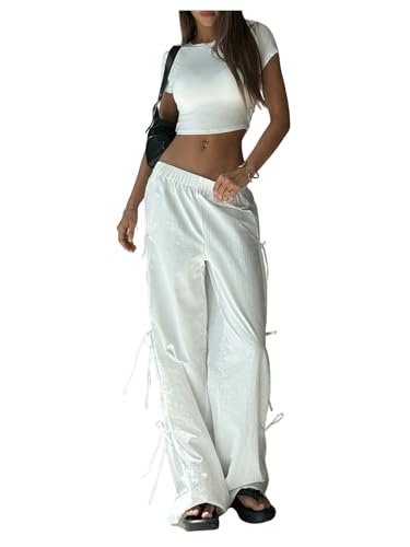 WDIRARA Women's Bowknot Wide Leg Pants Elastic High Waisted Y2K Loose Palazzo Pants