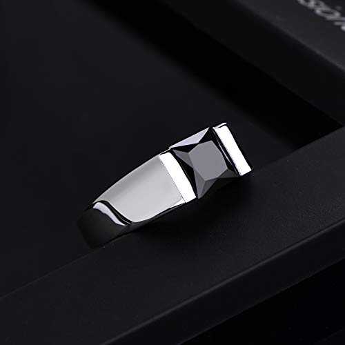 JO WISDOM 925 Sterling Silver Classical Plain Signet Black Wide Ring with 5A Cubic Zirconia,Jewelry for Women4