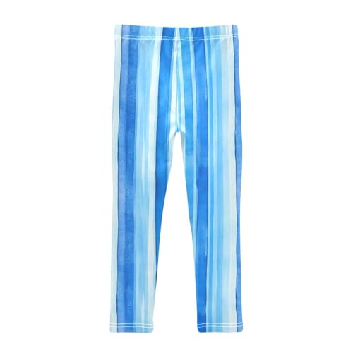 Blue Striped Pattern Girls Leggings Ultra Soft Compression Yoga Gym Pants for Kids 4-10T2