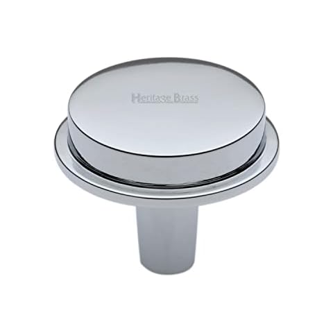 HERITAGE BRASS Cabinet Knob | Luxury Flat Round Design Drawer Knob | Handle for Cupboard Doors, Wardrobes and Furniture - Polished Chrome Finish, 38 Millimetre Cover