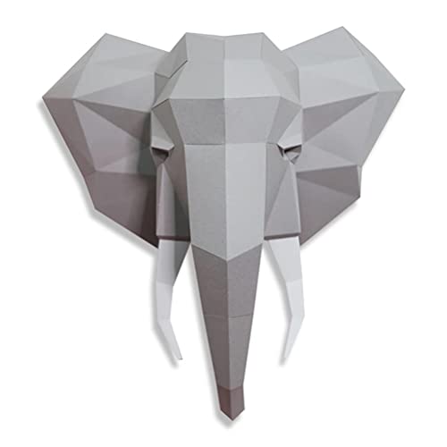 PRDECE Creativity Elephant Animal Papier Décor Mural 3D Tête de Décoration Géométrique Papier Artisanat Origami Pas un Modèle Fini (Blanc)