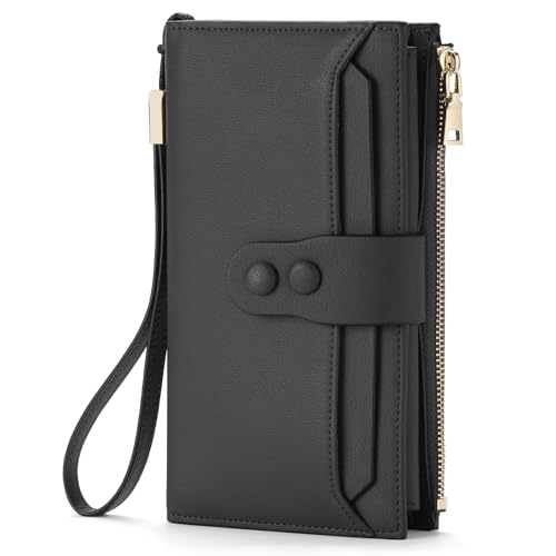 SENDFN Large Womens Wallet Leather RFID Blocking Multi Card Organizer Wristlet
