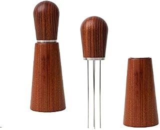 Espresso Coffee Stirrer, Natural Wood Handle Coffee Stirring Tool with Stand, Stainless Steel Coffee Stirrer Needle Distributor for Espresso Distribution