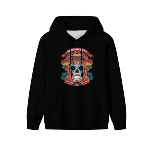 Vintage Cinco de Mayo Mexican Skull Men Women Lightweight Kangaroo Pocket Fleece Hoodie2