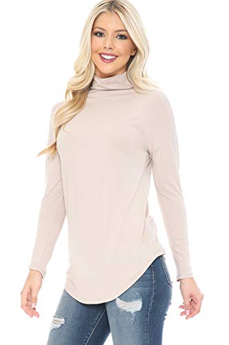 BIVE Women's Long Sleeve Funnel Turtleneck Shirt Top Taupe S