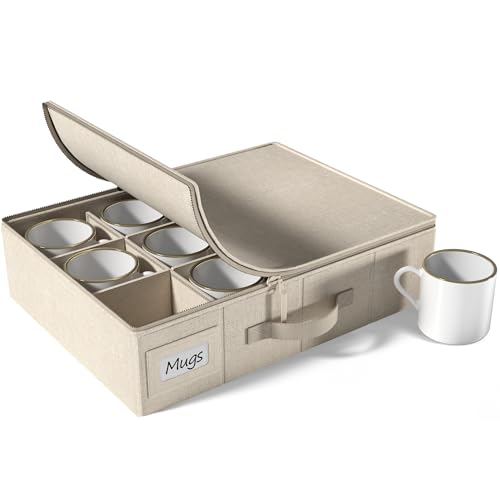 Sorbus Coffee Mug Organizer - Storage Case with Hard Shell, Label Windows, Handles & Dividers (Fits 12 Mugs)