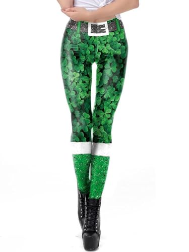 St. Patrick's Day Leggings for Women Shamrock Clover High Waisted Stretchy Yoga Pants Green Lucky Tights (Clover01,XL)