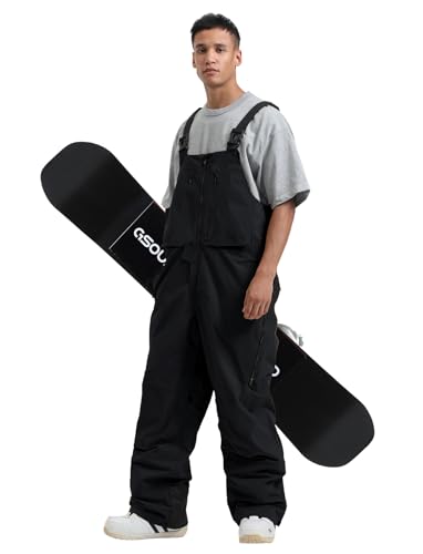 GSOU SNOW Mens Ski Bibs Women Snowboard Pants Bib Snow Insulated Overalls Waterproof Windproof Winter Warm Sport Black L