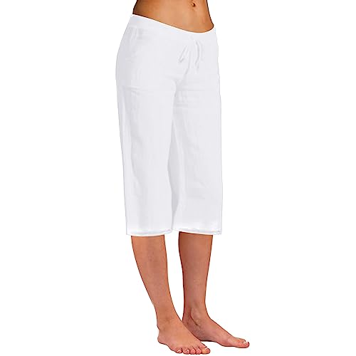 OVARA 3/4 Linen Pants for Women Elastic Waist Cropped Trousers Loose Plain Summer Lounge Pants Ladies Lightweight Capri Casual Travel Leisure OVARA 3/4 Linen Pants for Women Elastic Waist Cropped Trousers Loose Plain Summer Lounge Pants Ladies Lightweight Capri Casual Travel Leisure