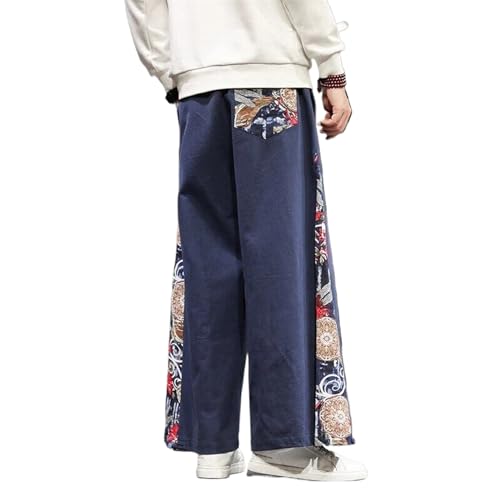 Casual Wide Leg Pants Men Chinese Traditional Harajuku Kung Fu Tang Suit Tai Chi Uniform Cotton Linen Trousers