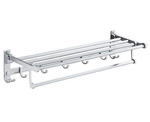 Toallero de aluminio espacial con estante de baño plegable doble de 60 cm 2